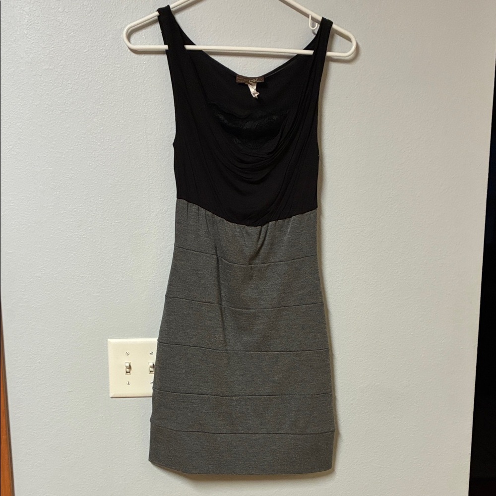 Sleeveless Black and Gray Two-Tone Mini Dress